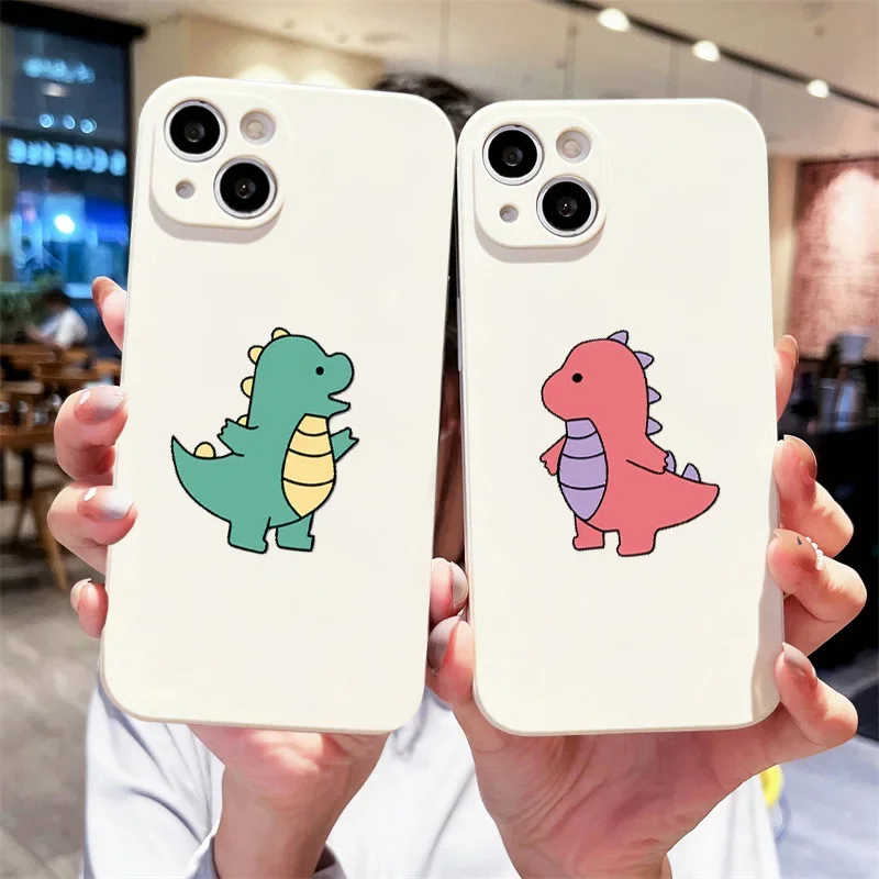 Cute Animal Dinosaur Paired Couple Phone Case For iPhone 15 13 14 12 11 Pro Max Xs Xr X SE 7 8 Plus 13 Mini Silicone Back Covers