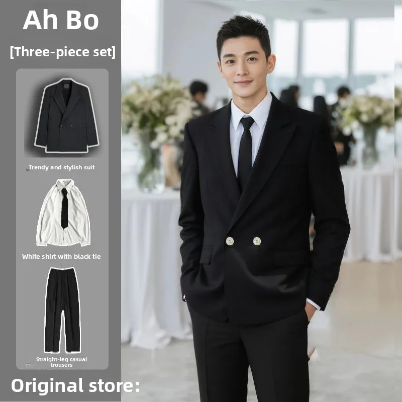 

Bla Double-breasted Suit Set Casual Office Wear Men's Career Interviews Formal Leisure Commuting Polyester Fiber