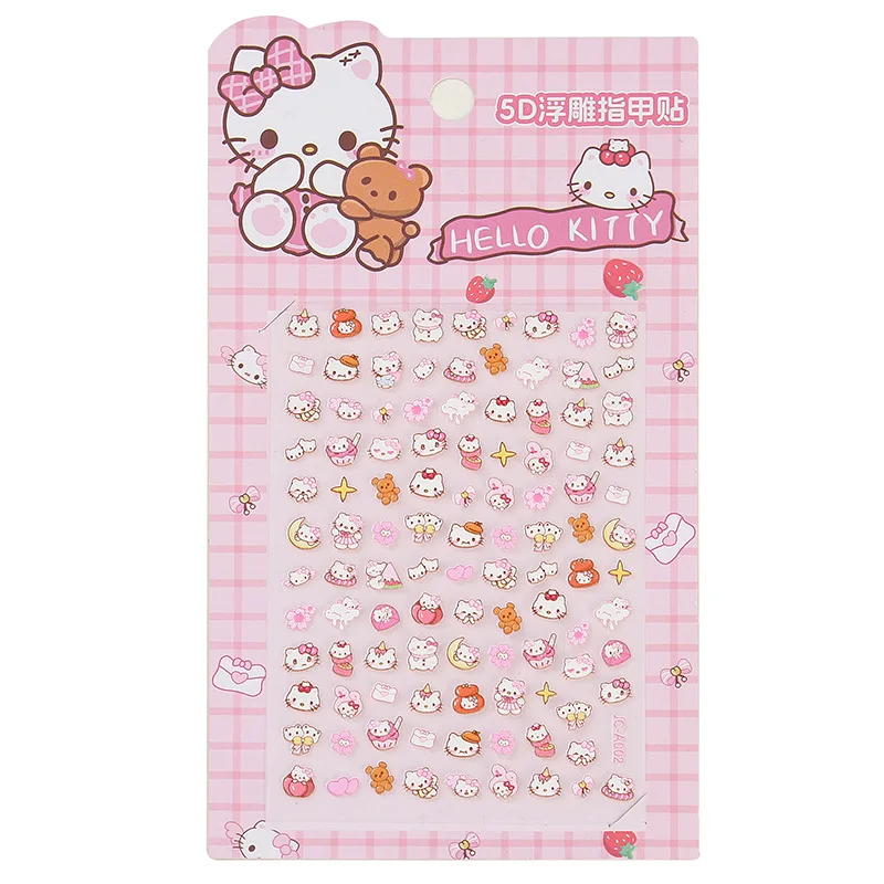 Sanrio Hello Kitty 5D Nail Sticker Cute Cartoon Kuromi Cinnamoroll Waterproof Fashion Nail Patches Girl&Child Kawaii Gifts