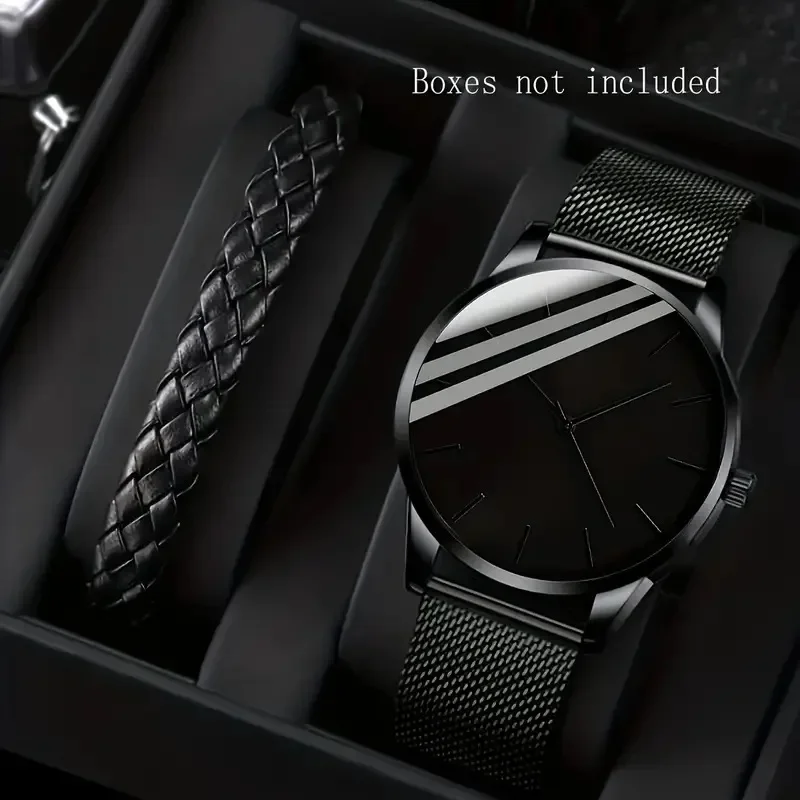 นาฬิกาบางเฉียบที่ทันสมัยและใช้งานได้หลากหลายสําหรับผู้ชาย สายสแตนเลสที่เรียบง่าย นาฬิกาควอทซ์ และสร้อยข้อมือ