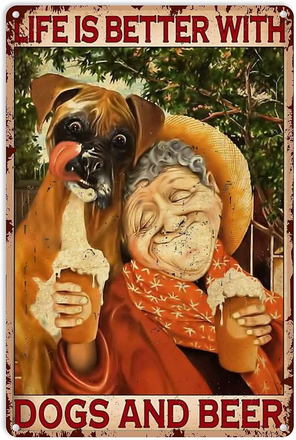 Vintage Aluminum Sign Metal Poster Plaque Boxer Life Is Better With Dog And Beer Metal Sign Iron Painting Retro Wall Decor  sign