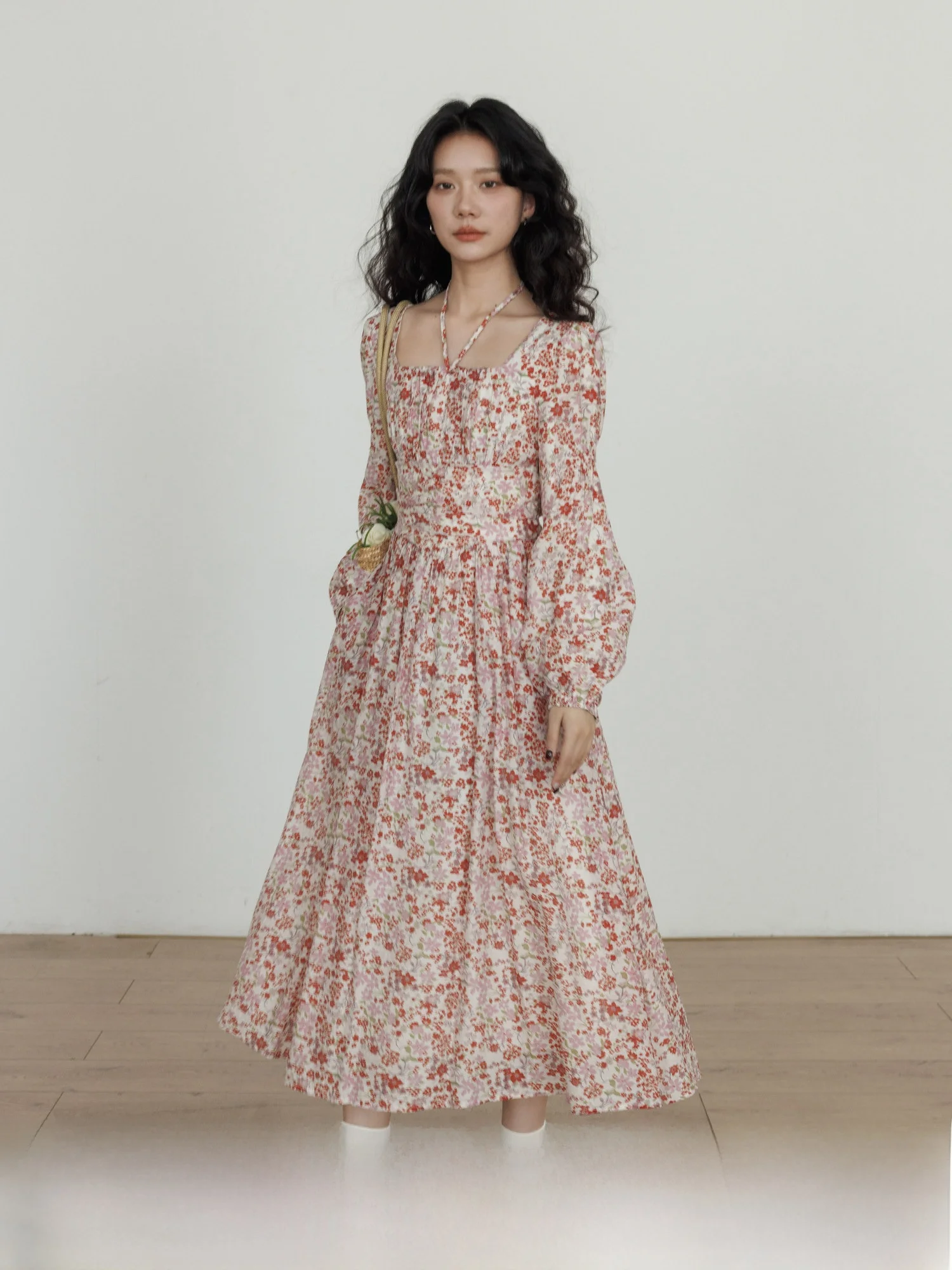 

Spring Floral Gentle Square Collar Dr Women's 2026 New Lazy Vaion Casual A-Line Long Dr Ci Commute