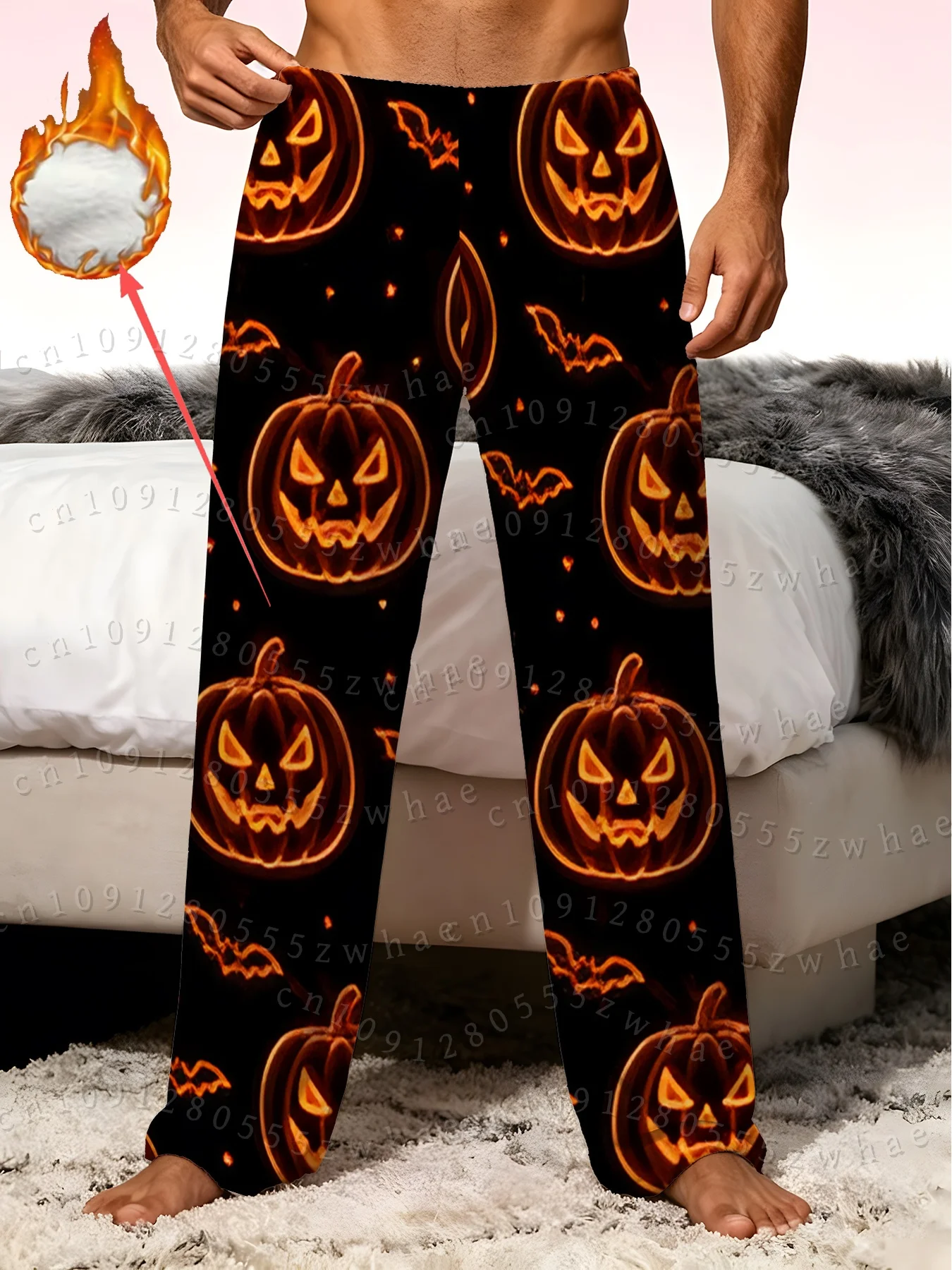 Men's Halloween Flannel Pajamas Pants Casual Halloween Comfortable Loose Soft Breathable Home and Sleep Pants