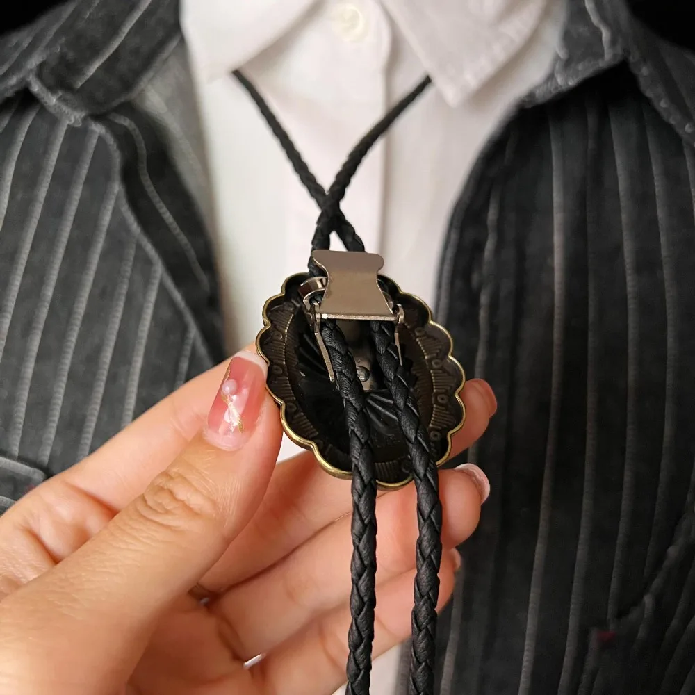 PU Woven Rope Indian Western Cowboys Bolo Tie Western Country Style Vintage Turquoise Bolo Tie Ethnic Style Sweater Chain