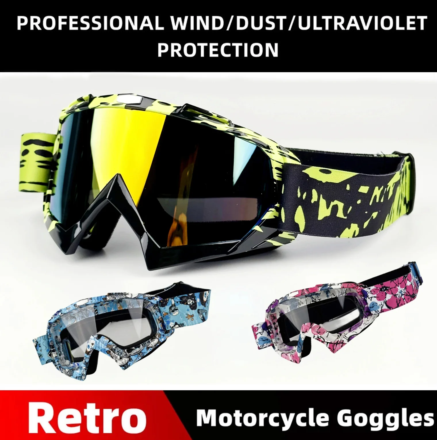 

Multi Color Motorcycle Goggles for Men Motocross Sunglasses Safety Protective MX Night Vision Helmet Goggles Vintage Glasses