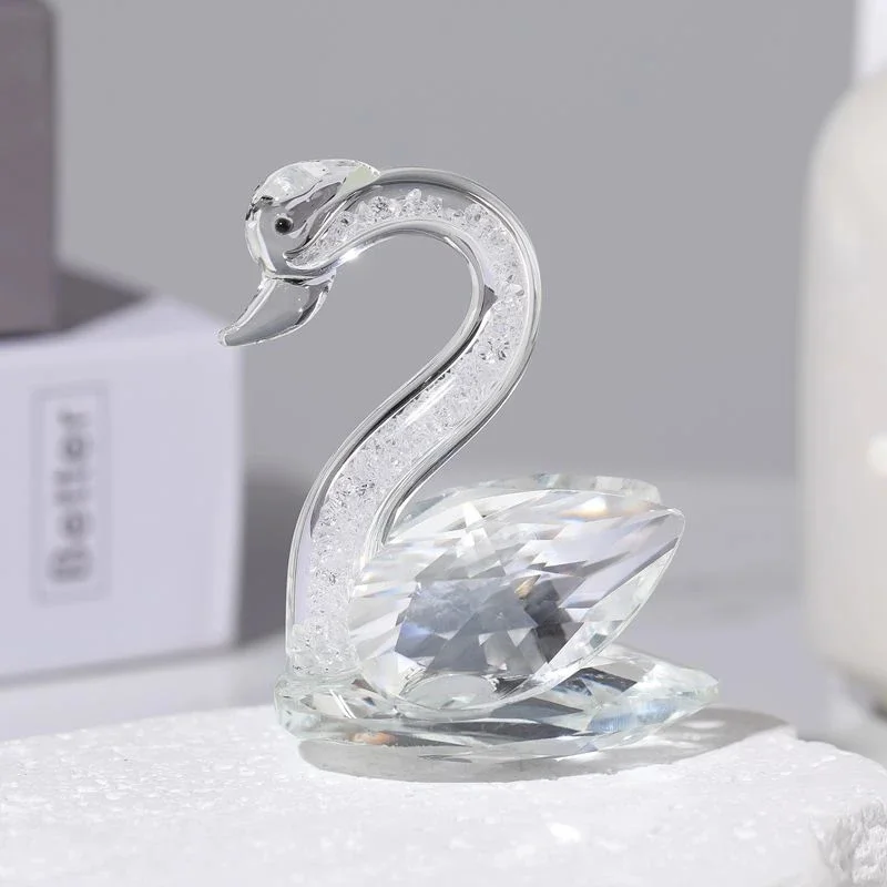 Crystal Swan Figurine Glass Love, Birds Statue Couple Ornament Wedding, Valentine Gift Living Room Table, Home Decor Centerpiece
