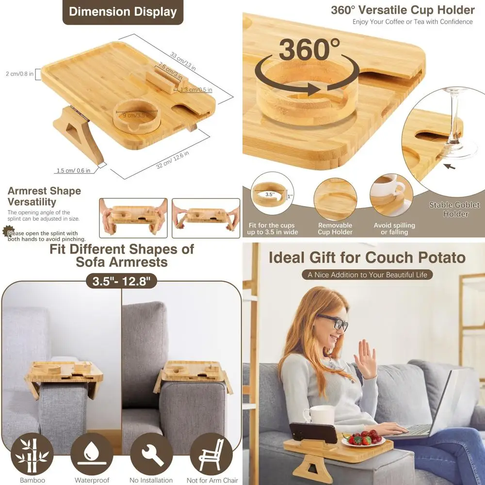 

Вращающийся держатель для телефона и чашки, складной бамбуковый диван-стол для закусок, телефонов и пультов