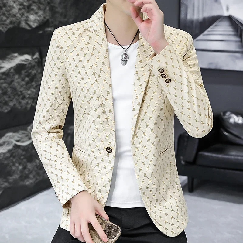 

Autumn and Winter New Fashion Handsome Trend Boutique Matching Suit Men Young Slim Small Suit Single West Coat Men Acetate