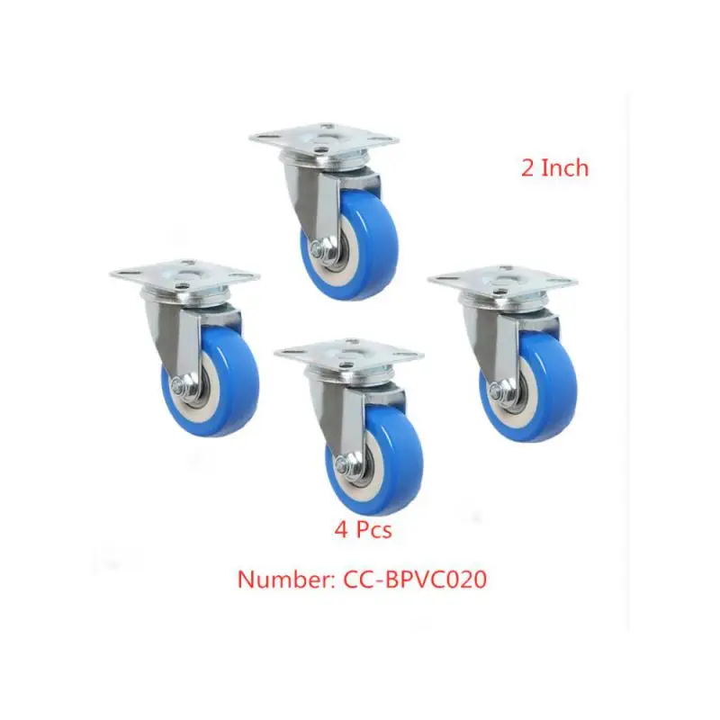 4 Packs 2 Inch Blue Pvc Double Bearing Universal Caster Silent Wear-resistant Flat Movable Wheel