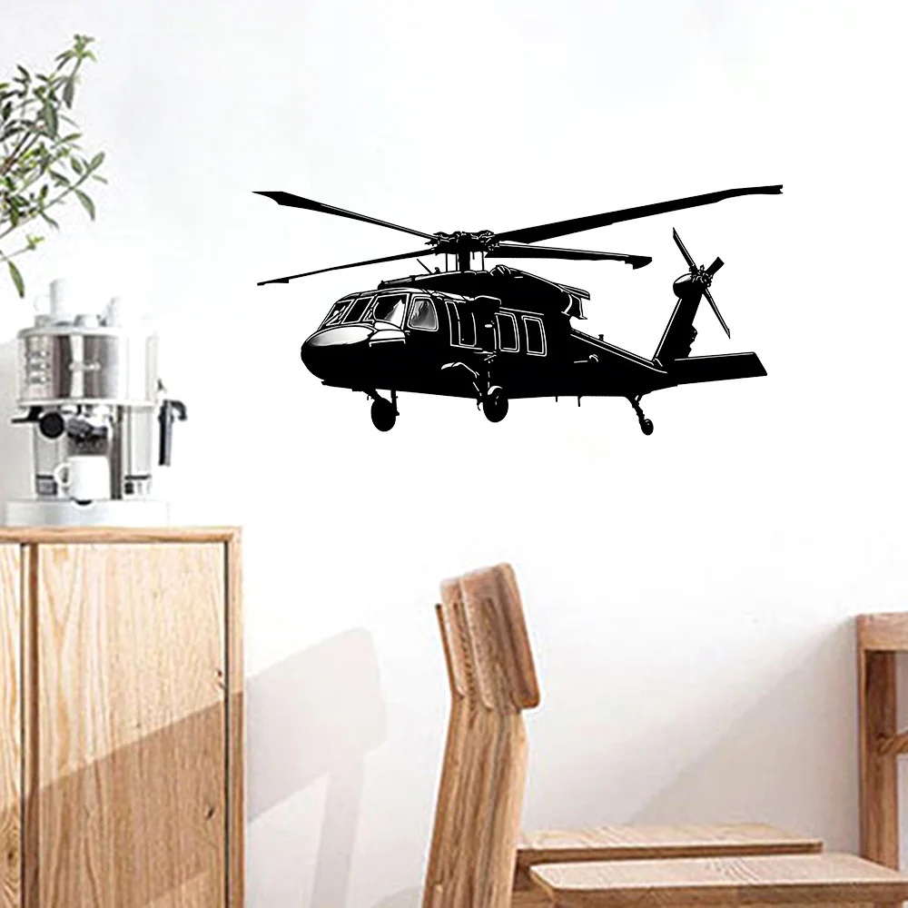 1 Black and White Helicopter Silhouette Wall Sticker Suitable for Home Room, Bedroom, Living Room, Bathroom Wall Decoration