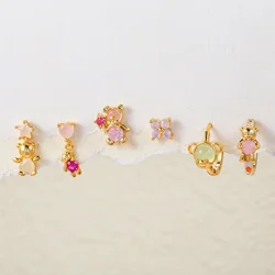 ins Vintage Copper Gold Plated Pink Heart Bear Earrings Cute Zircon Star Bear Stud Earrings Set For Women Girls Fashion Jewelry