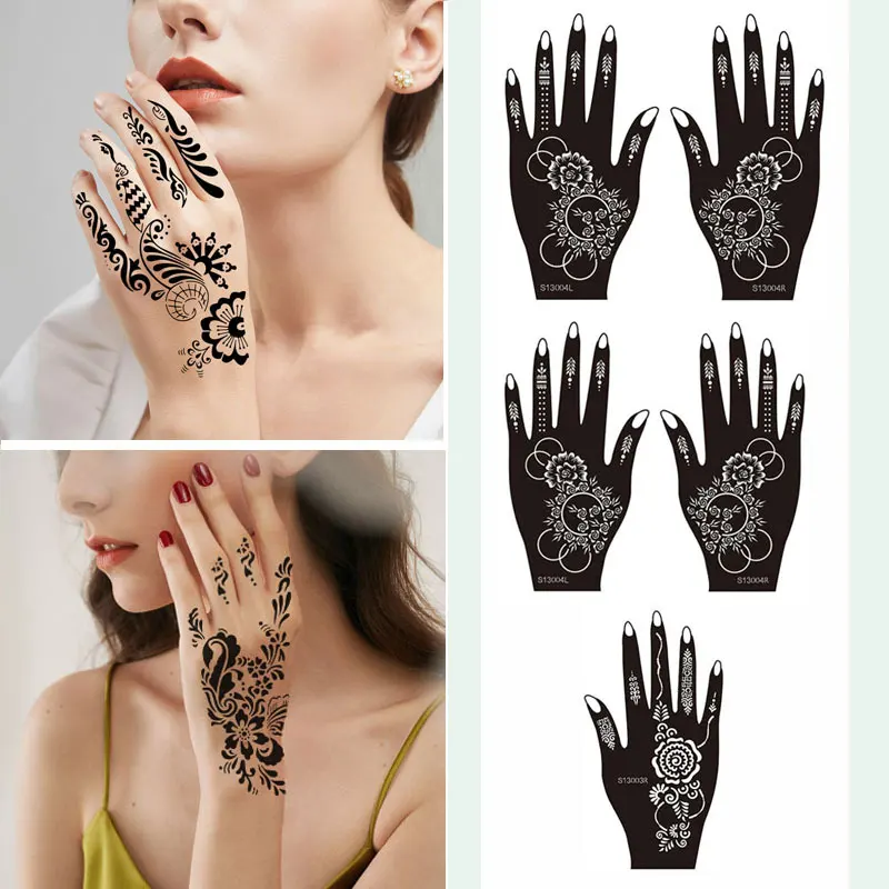 

Henna Tattoo Stencil for Hand Temporary Tattoo Templates Mehndi Stencil Designs For Women Painting Tattoo Flowers