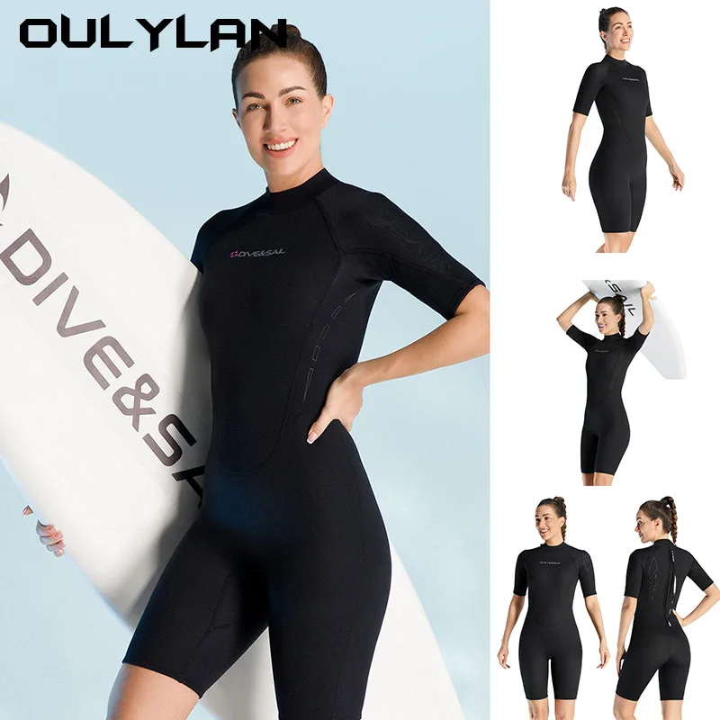 Oulylan Wetsuit 3mm Neopreno Surf Suit Short Sleeve Swimwear Kitesurf Scuba Diving Suit Spearfishing Swimsuits for Women