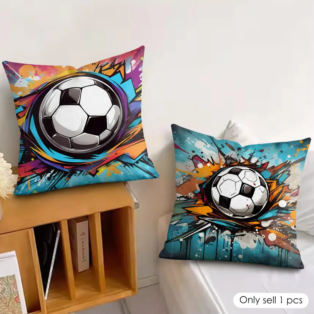 New Football Print Art Cushion Cover Silky Short Plush Invisible Zipper Dustproof Sofa Pillow Case For Home Decor
