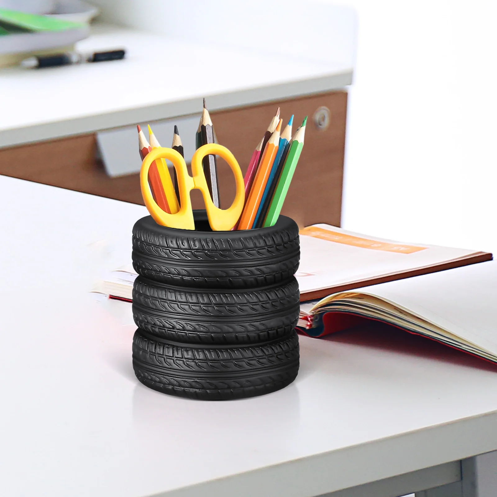 

Tire Shaped Pen Holder Accessories Office Supplies Sturdy Construction Multi Functional Storage Creative Organizer Pencil Cup