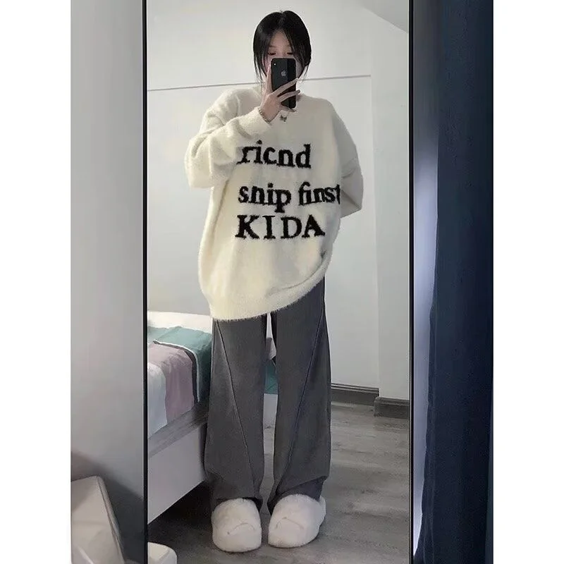 

Ранняя осень, круглый свитер Lazy Sle Ne, свободный вязаный свитер для пары, высококачественный маленький свитер из полиэфирного волокна Long Sve