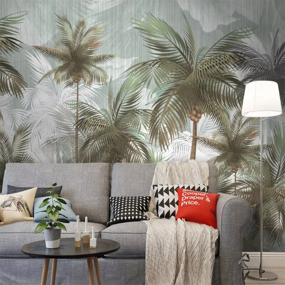 Custom Southeast Asian Palm wallpaper 3d mural green retro tropical leaves plant wall paper luxury home decoration TV background - Image 3