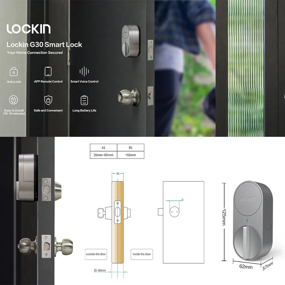 Lockin G30 Tuya App WiFi Quick Keyless Entry Smart Door Lock Bluetooth Fingerprint Keypad Unlock Compatible with Alexa Google