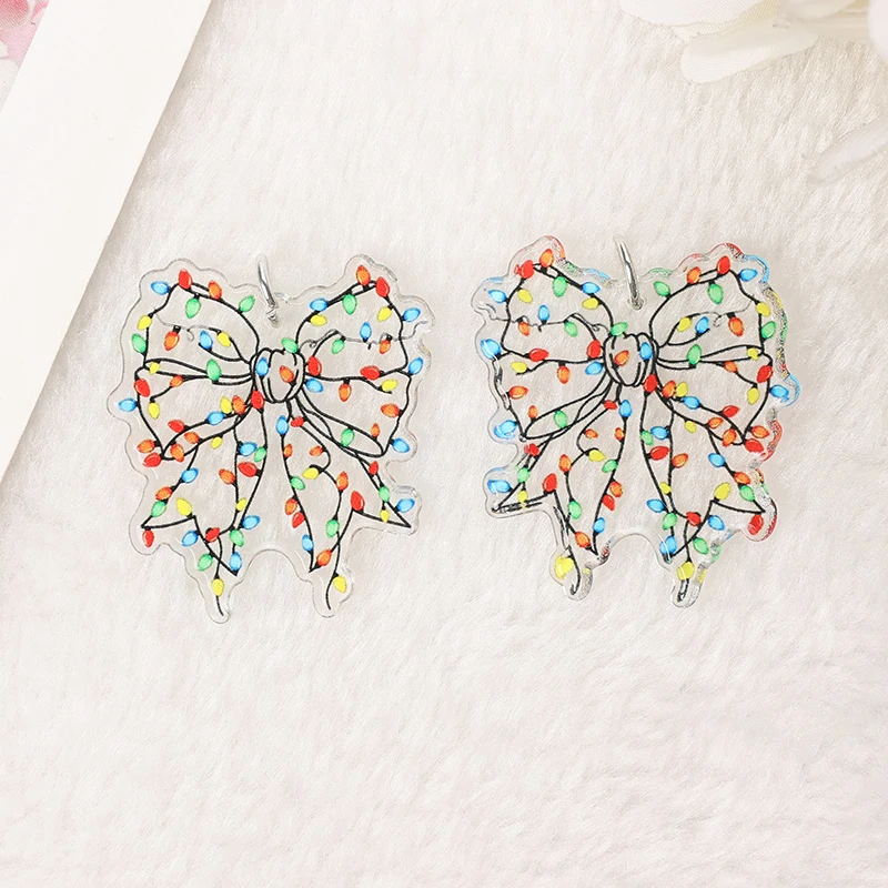 6Pcs/Lot Christmas Charms Acrylic Bow OMG Santa Fashion Accessories For  Jewelry Diy Making