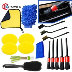 PKWKS 17Pcs Car Detailing Brush Set Car Cleaning Brushes Sponges Towels for Car Air Vents Rim Cleaning Dirt Dust Clean Tools