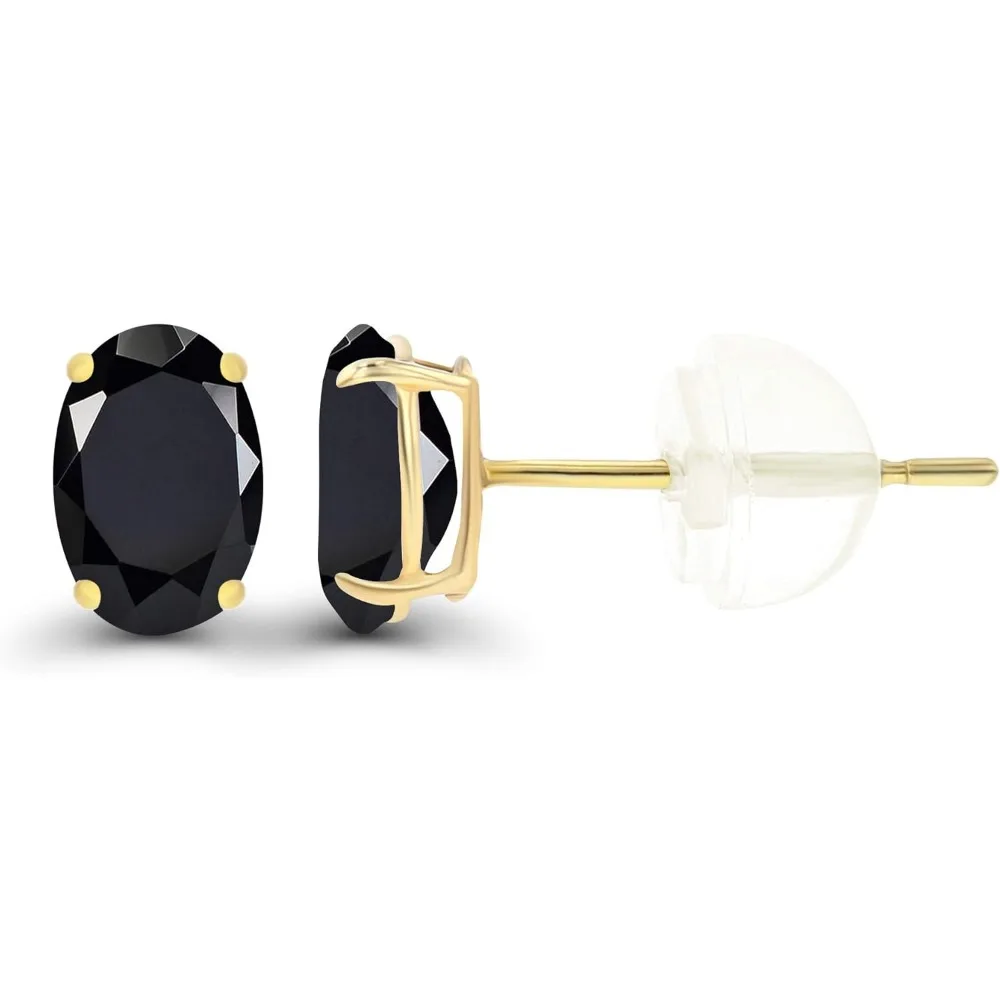 Genuine Birthstone Oval Stud Earrings in 14K Gold for Women - Hypoallergenic, Natural or Created Stones, 6x4mm Size