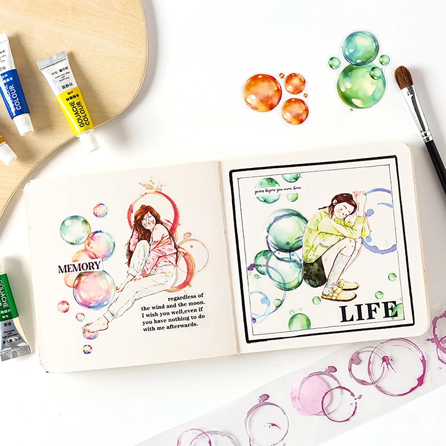 2 paquetes/lote de cinta PET decorativa retro bonita de la serie de burbujas de color agua