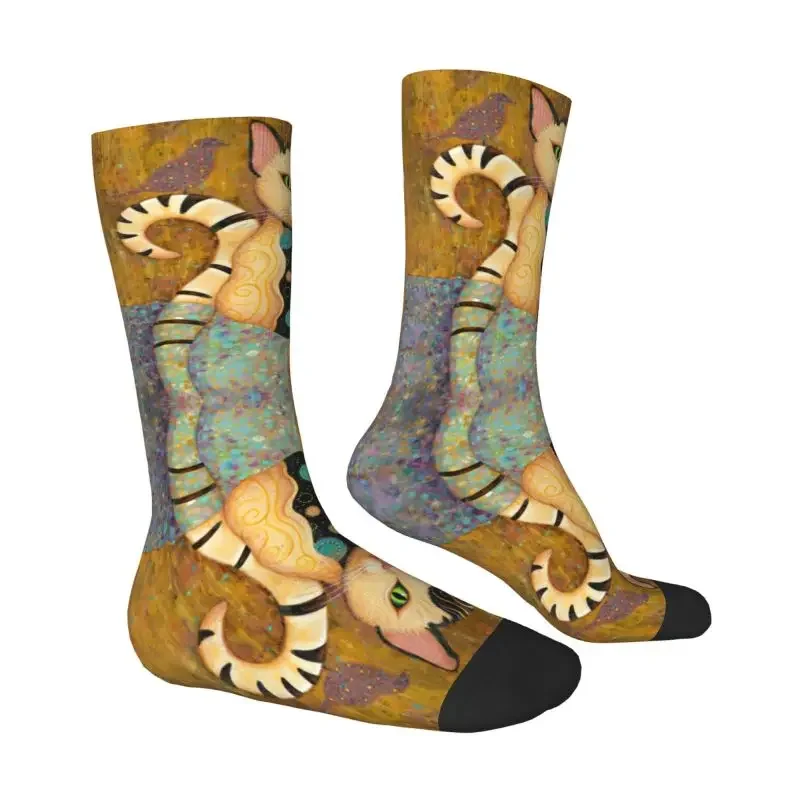 Cool Vintage Cat Oil Painting Socks Men Women Breathable 3D Print Inspired By Gustav Klimt Sports Football Socks