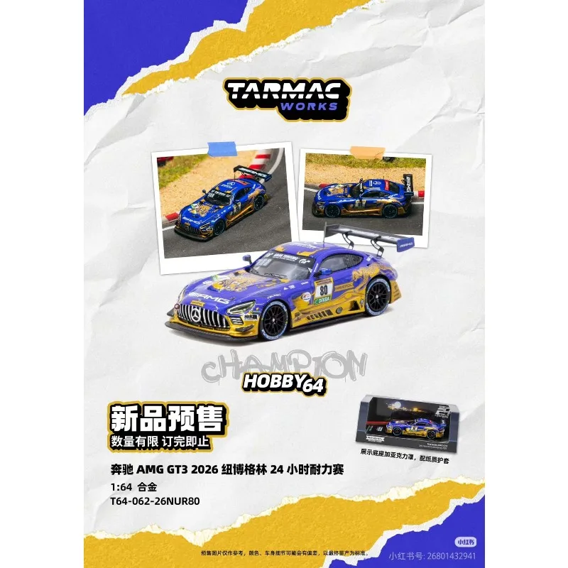 Коллекционная модель автомобиля Tarmac Works 1/64 AMG GT3 RAVENOL Racing Team 80th из сплава, для взрослых коллекционеров, подарок для мальчиков