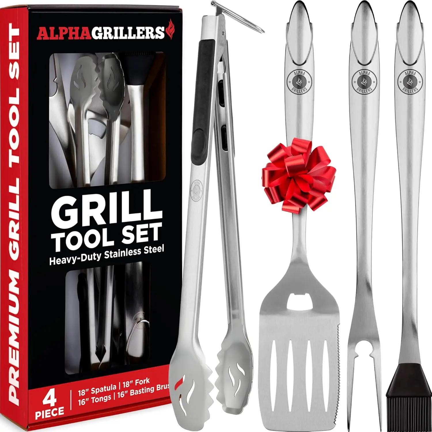 

Grilling Accessories Set for Men - BBQ Tools with Spatula, Fork, Brush, Tongs - Outdoor Grill Gift for Dad, Boyfriend