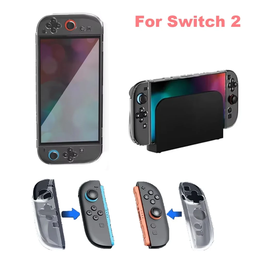 Capa Protetora Transparente para Console de Jogos Nintendo Switch 2, PC+TPU, Cristal Anti-Risco, Capa Protetora Dividida para Acessórios NS2