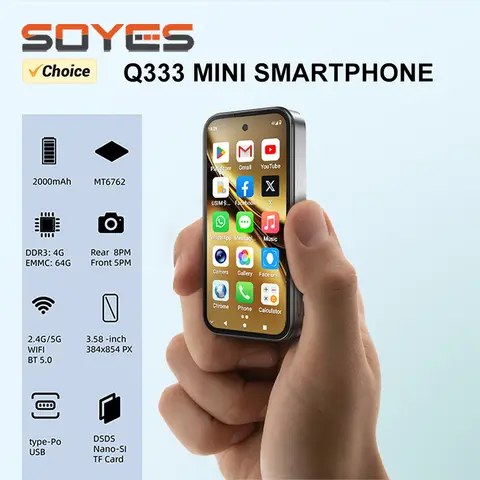 SOYES Q333 Mini Smartphone 4GB RAM 64GB ROM Android 12.0 Face Sblock 2000mAh 4G LTE Type-C OTG Schermo da 3,58'' Piccolo telefono