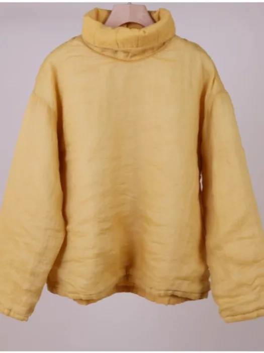 High-End Linnen Crew Ne irt Dames Herfst Vintage Casual Grote Maat Lange Sve Capuchon Basis Katoen Linnen Kleur Top