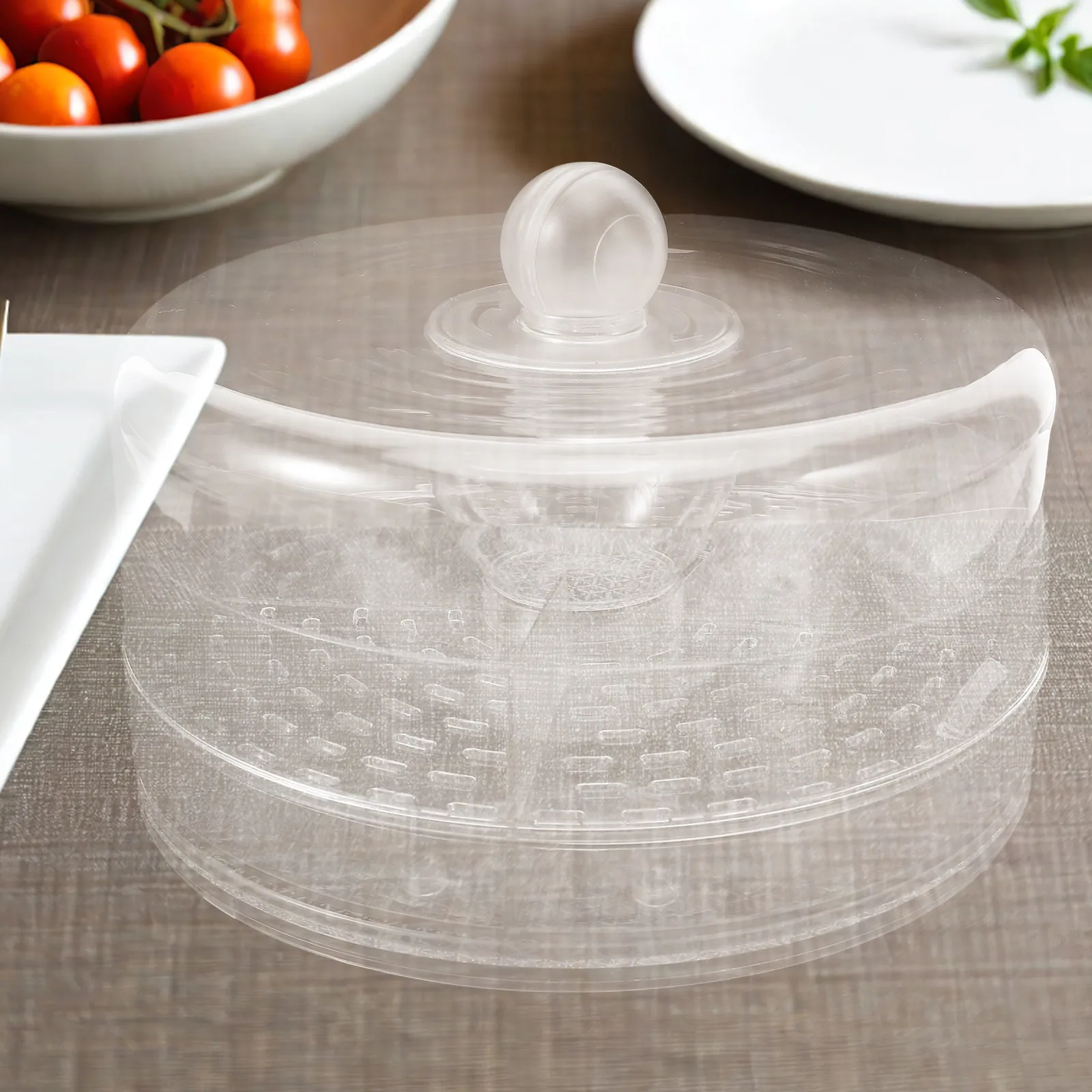 Rotating Divided Food Storage Box Transparent Cover Multi Compartment Preservation Tray Fridge Organizer Outdoor Salad Fruit