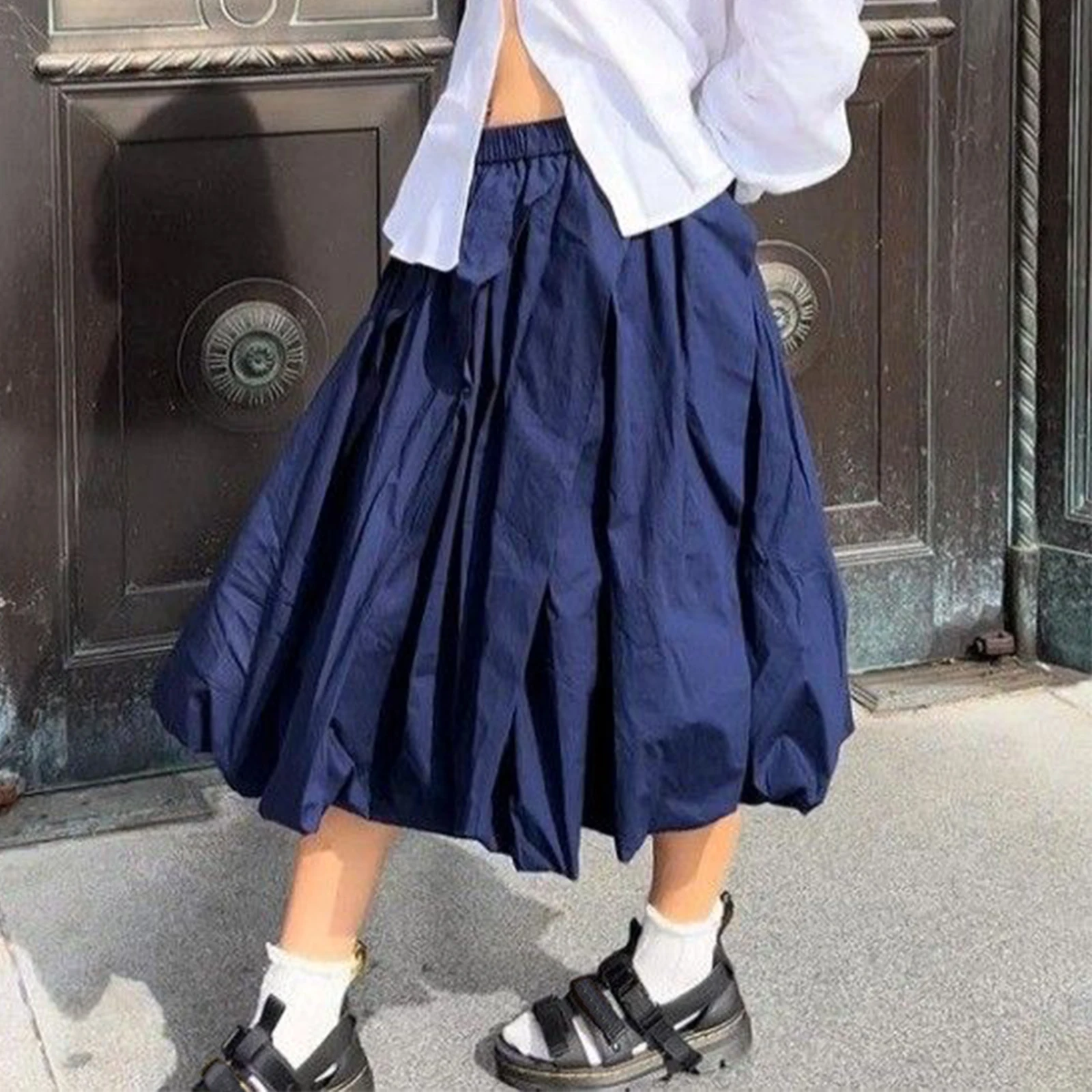 Gaono Dames Y 2K Bubble Lange Rok Hoge Taille Lantaarn Gezwollen Rok Zomer Ruche Zoom Een Lijn Ballon Rokken Vintage Streetwear