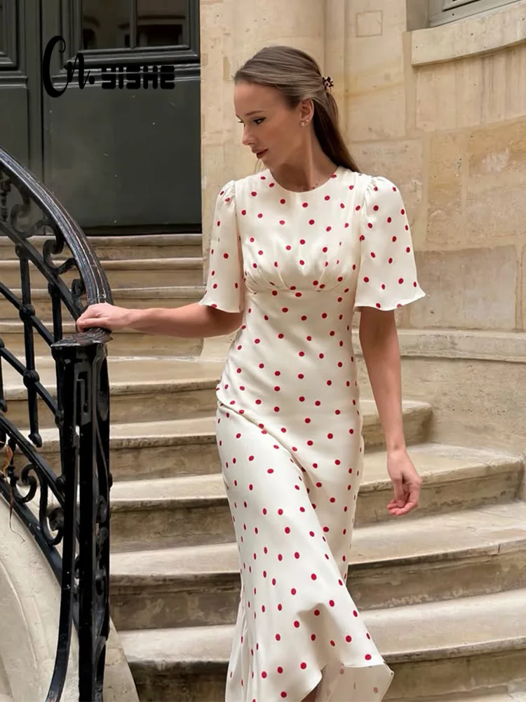 

CNYISHE Dot Prints Short Sleeve O Neck Women Dresses Elegant Sheath Fashion Casual Streetwear Female Bodycon Sexy Club Vestidos