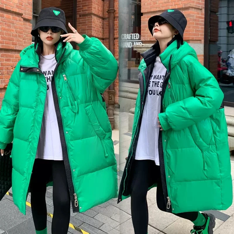 Oversized Down Jacket 110KG Women\'s 2025 Winter New Student Loose White duck Down Hooded Coats Casual Long Female Overcoat