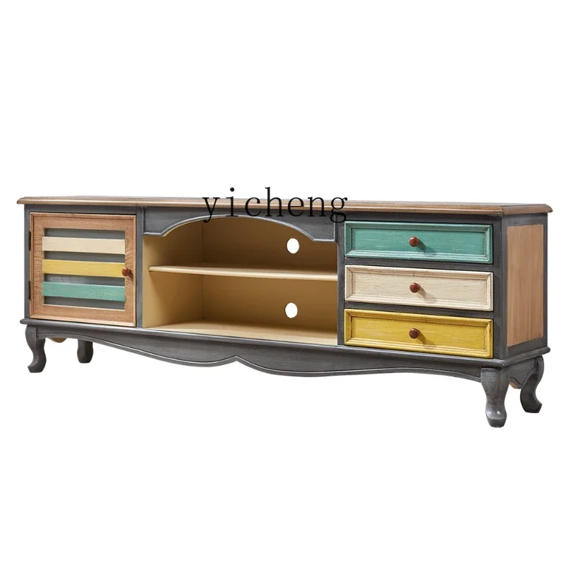 

American modern simple TV cabinet living room Nordic Mediterranean bedroom solid wood coffee table TV cabinet combination