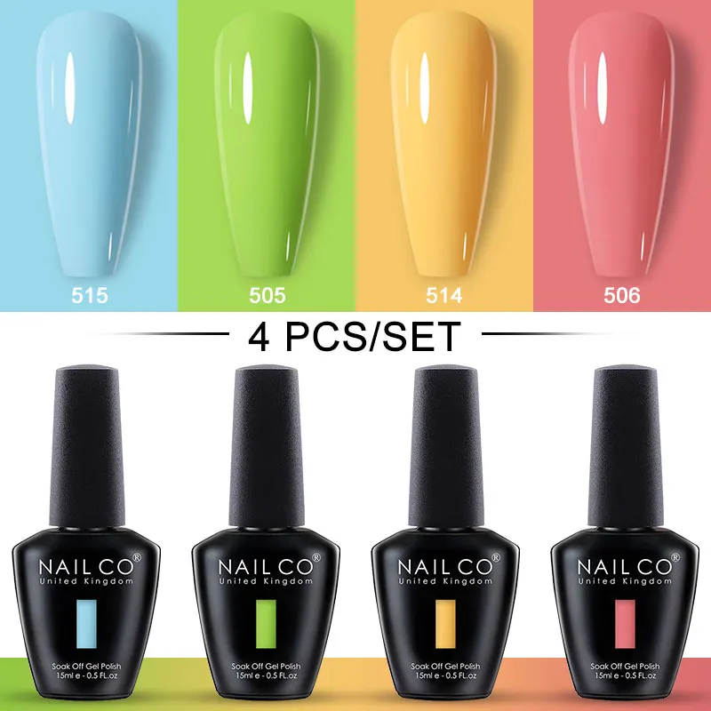 NAILCO 4 pezzi Kit smalto gel per unghie Soak off UV LED curato Set di smalti gel Soak Off a lunga durata ad alta lucentezza per manicure per nail art