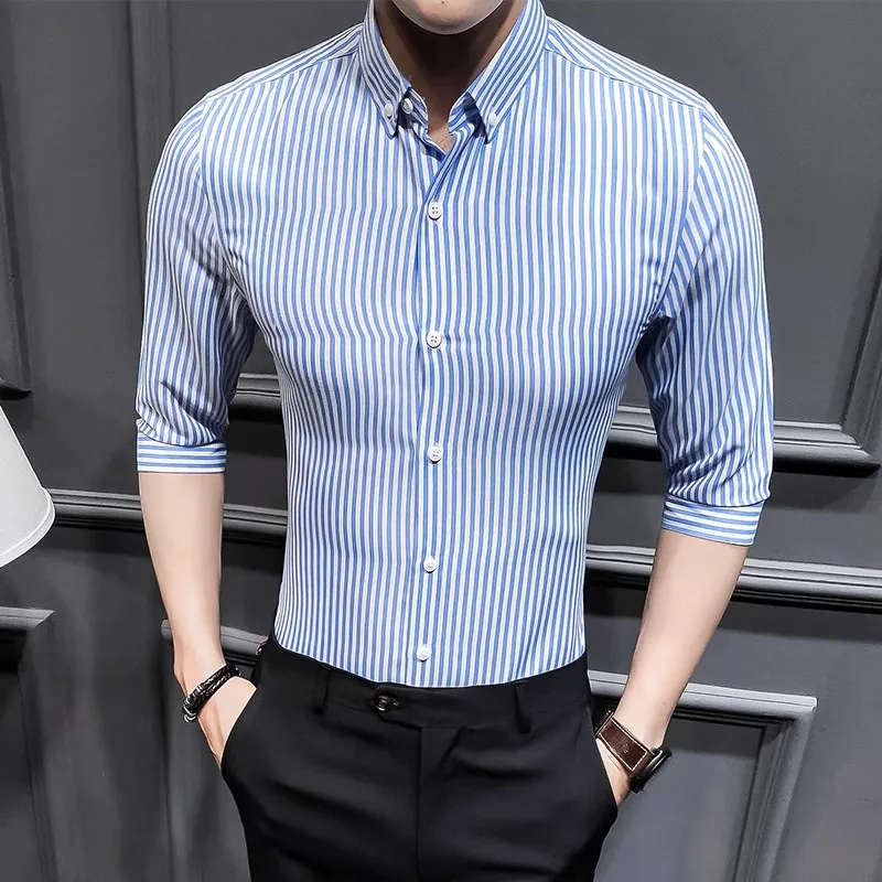 New Shirts for Men Korean Slim Fit Half Sleeve Shirt Mens Casual Plus Size Business Formal Loose Wear Chemise Homme 5XL