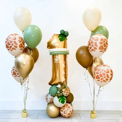 29pcs Jungle Safari Animal Girraffe Number Balloons Set Kids 1 2 3 Year Birthday Party Decorations Wild One Avocado Green Globos