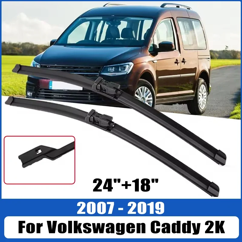 

For Volkswagen Caddy 2K 2007-2019 2008 2009 Wiper Front Wiper Blades Windshield Windscreen Window Brush 24"+18"Car Accessories