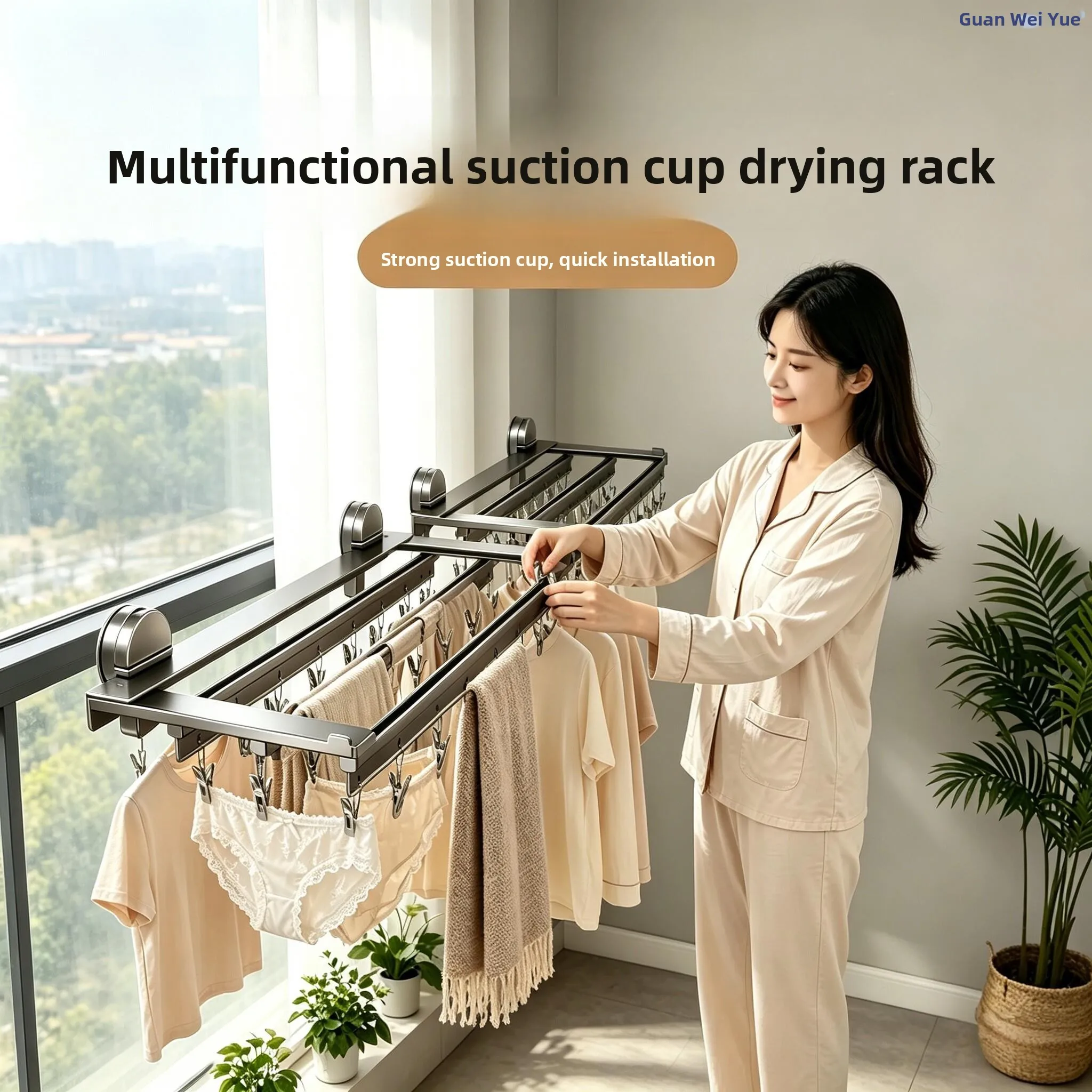 

Invisible Balcony Underwear Clothesline Multi-Function Suction Cup Multi-Hooks Drying Rack Home Use Sock Drying Tool