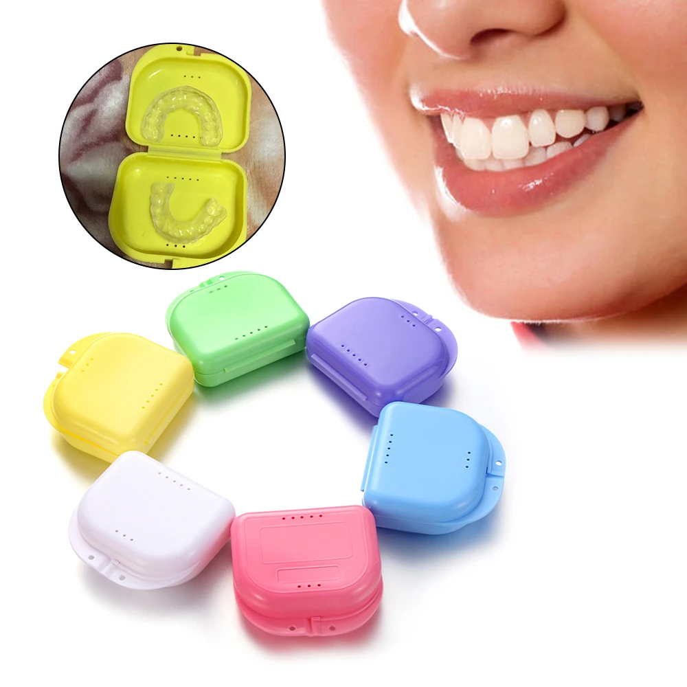 50pcs Denture Box Tray Case Dental Orthodontic Retainer Color tray Storage Box Plastic Teeth Container False Teeth Protective