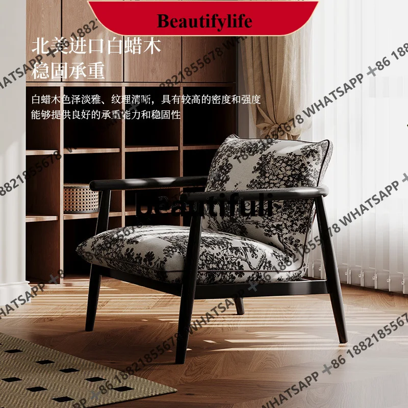 

Q178 French retro single chair solid wood black printed living room sofa armchair