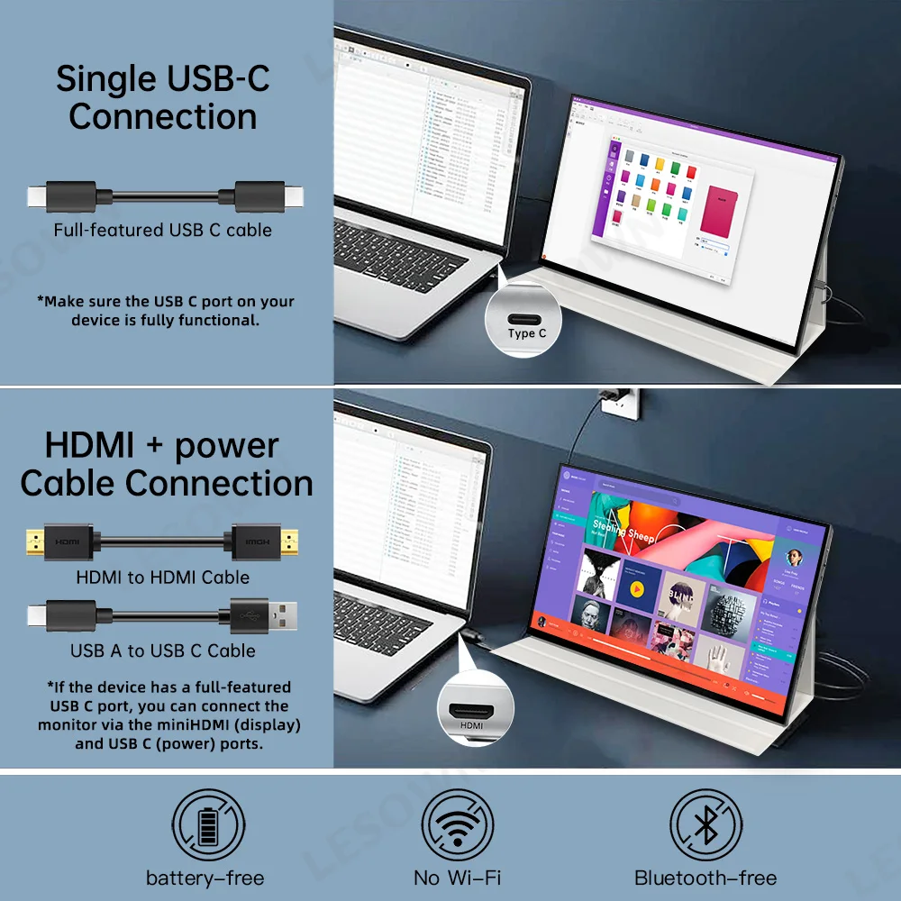 LESOWN 13.3 Inch White Touchscreen Portable Monitor IPS External Display for Laptop Mini PC with 1080P and 4K Options