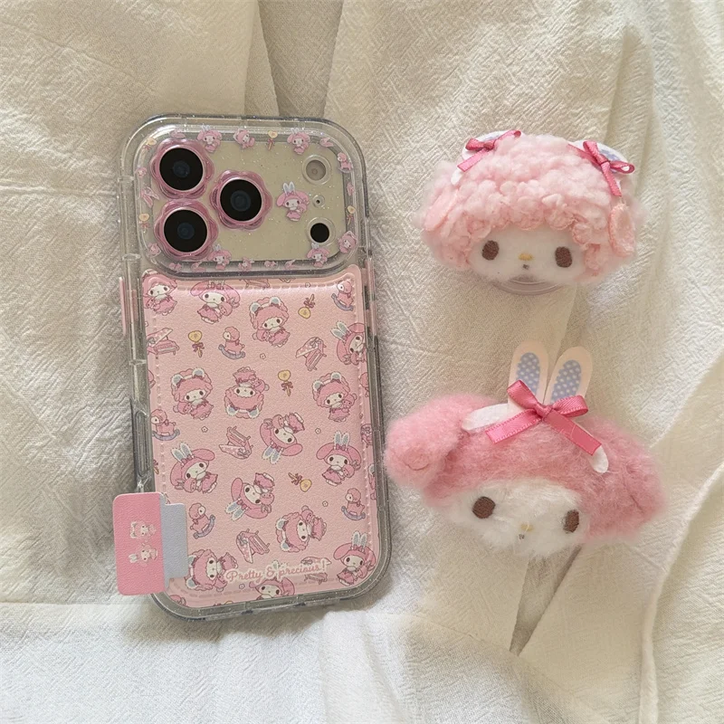 

Korean Cute Flower Camera Melody Phone Case For iPhone 17 Pro 14 15 16 Pro Max Cover with Plush Stand Shockproof Cartoon Cases C