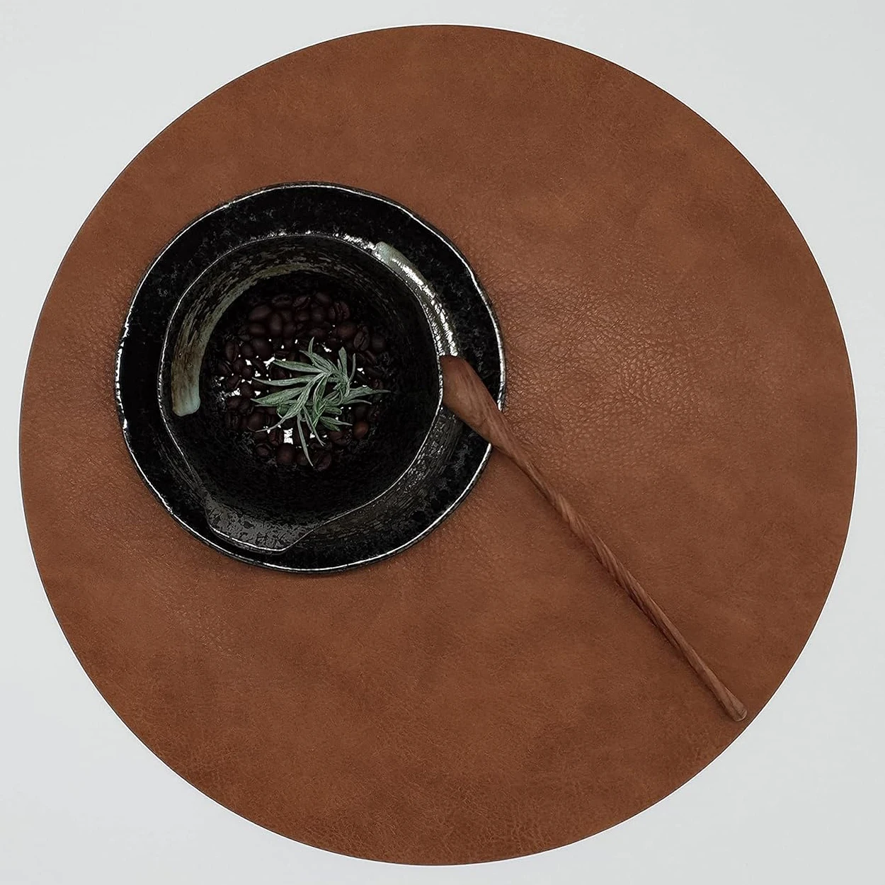 

Light Luxury Solid Leather Placemat Coffee Brown PVC Table Mat Waterproof Oilproof Heat-Insulated Plate Bowl Pad Table Decor