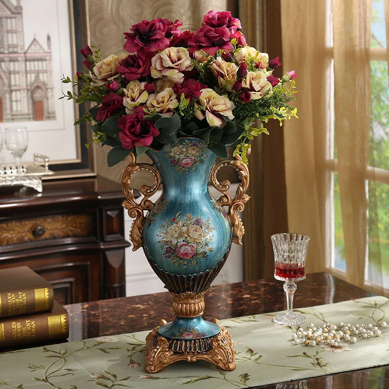 European vase ornament, living room flower arrangement, retro luxury home entrance TV cabinet, dining table floral decoration