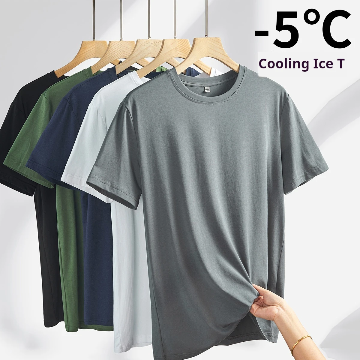 2024 Summer Large Ice Silk Cool Thin Modal Short Quick Drying Top Men's Half Sleeved T-Shirt