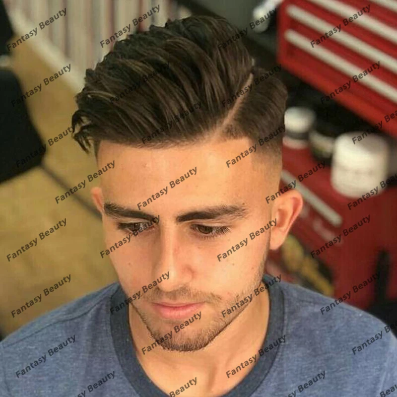 Comfortable Swiss Lace&PU Base Men Human Hair Toupee Natural Hairline Soft Silky Straight Invisible Knots Hair Prosthesis System